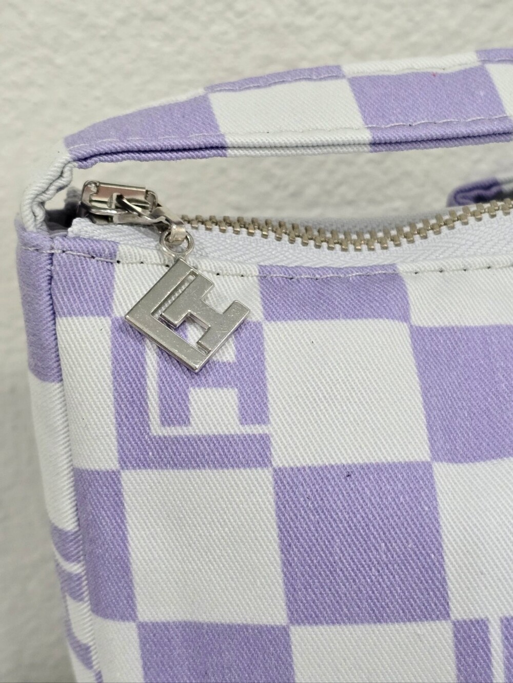 Local Heroes ✦ Vichy Checkered Baguette Bag ✦ Purple White Logo Shoulder Bag NWT - Picture 6 of 11